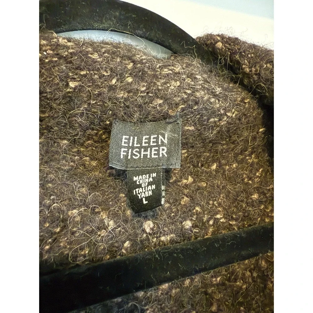 Eileen Fisher AlpacaWool Open Drape Sweater Over Coat SZ L Cardigan Chunky Brown